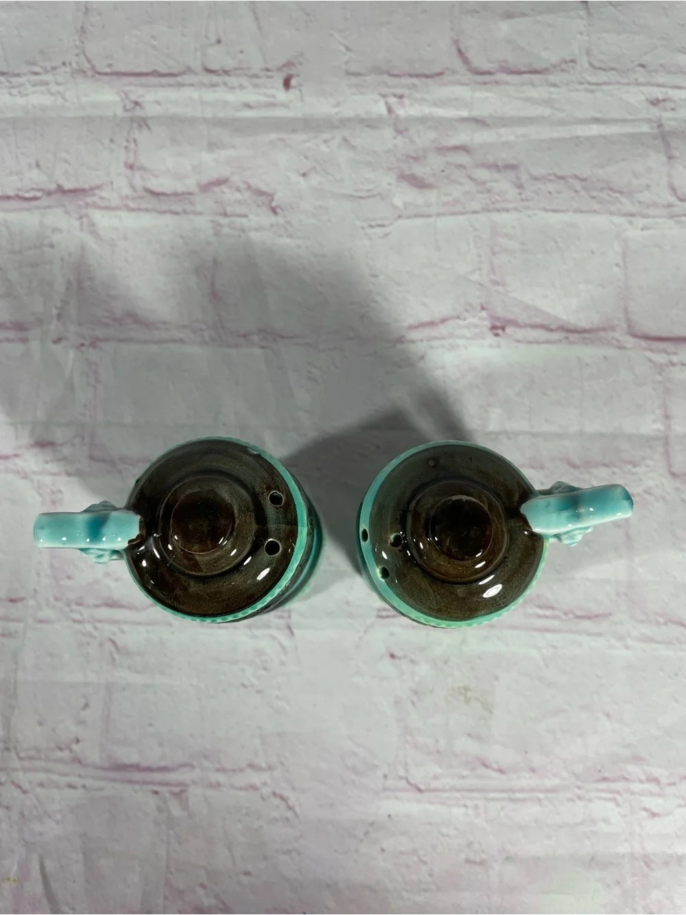 Vintage Teal Floral Ceramic Lidded Beer Stein Salt and Pepper Shaker Pair Japan